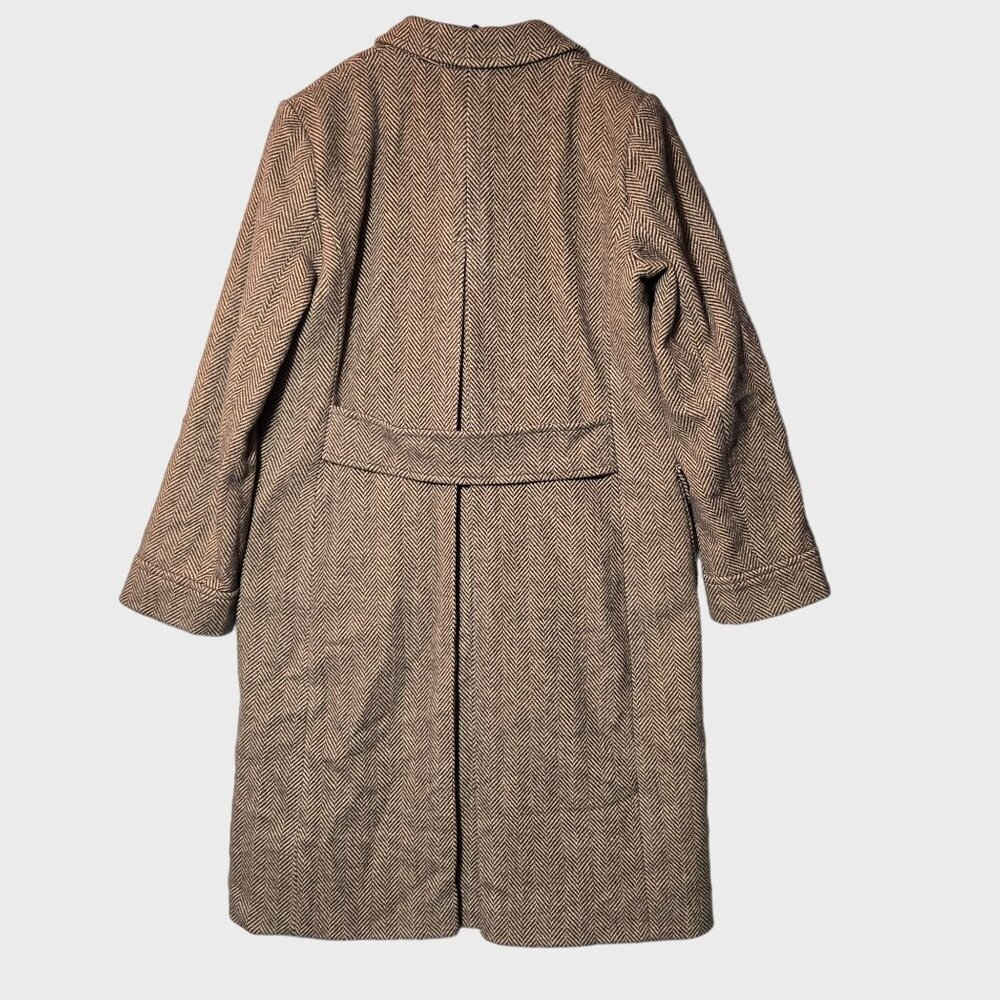 Ralph Lauren Double-Breasted Herringbone Coat 14 Tan Multi Wool Academia NWT - Picture 4 of 13